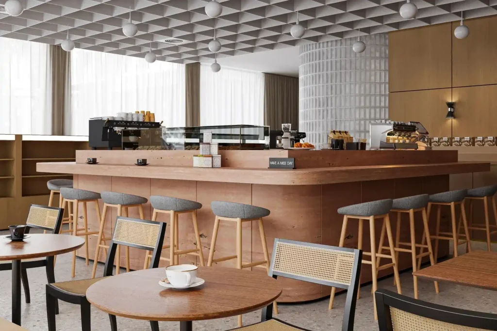 tables and chairs in a restaurant