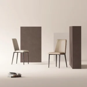 leather dining chair with curved backrest