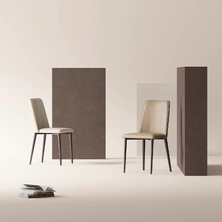 leather dining chair with curved backrest