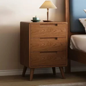 nightstand 3 drawers solid rubber wood frame