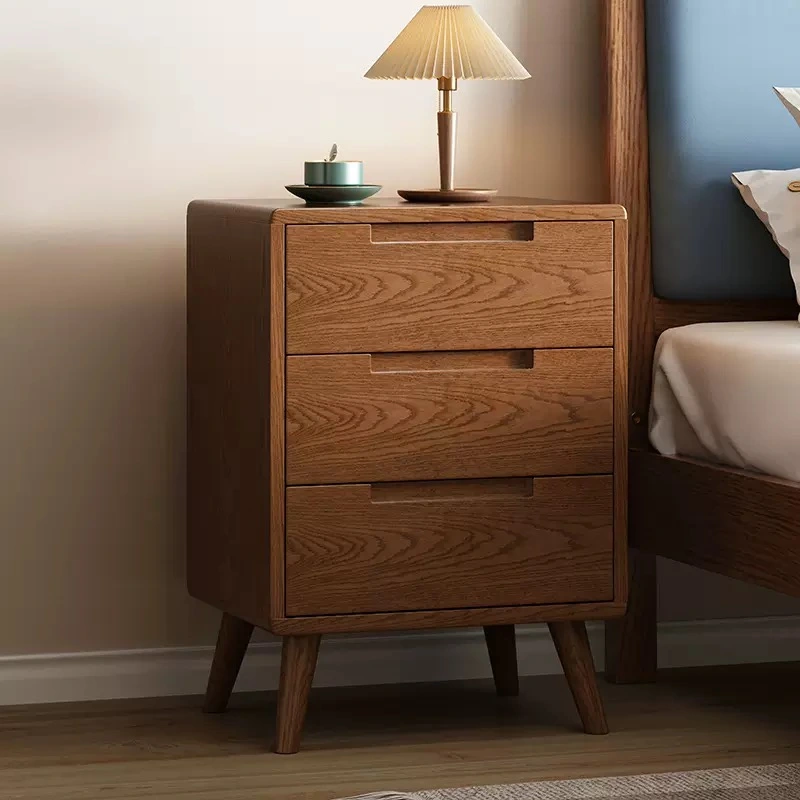 nightstand 3 drawers solid rubber wood frame
