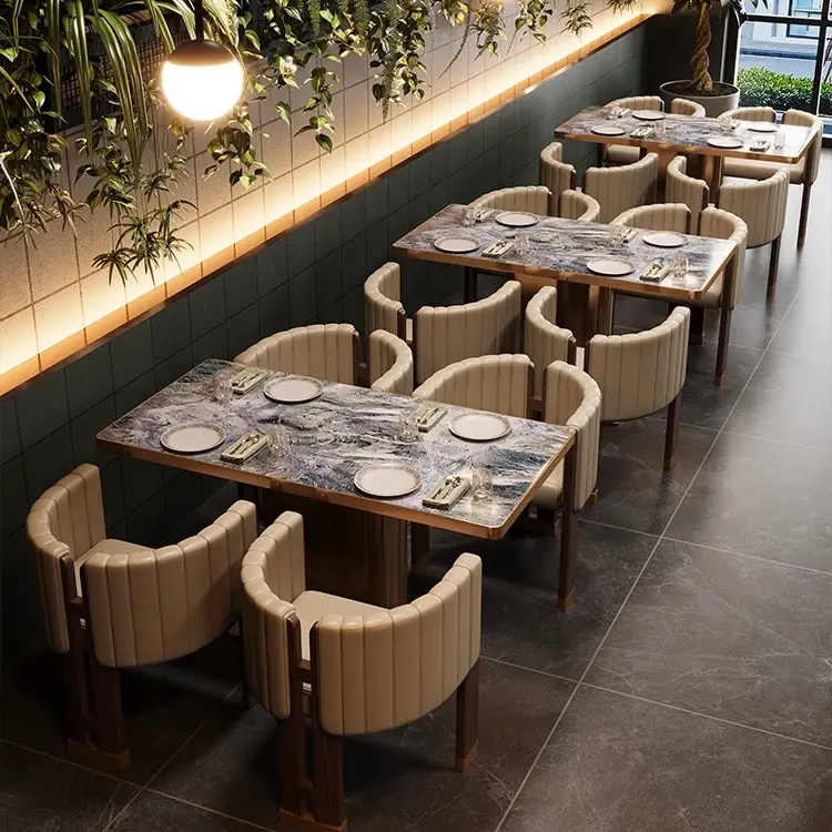 dining table in restaurant titanium gold base