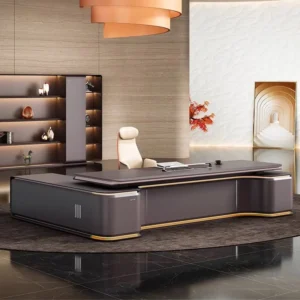 executive office desk with rose gold baked paint finish