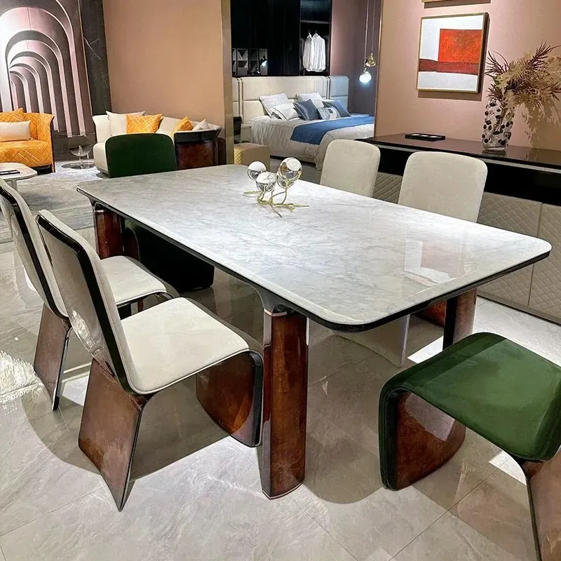 marble dining table with solid wood base