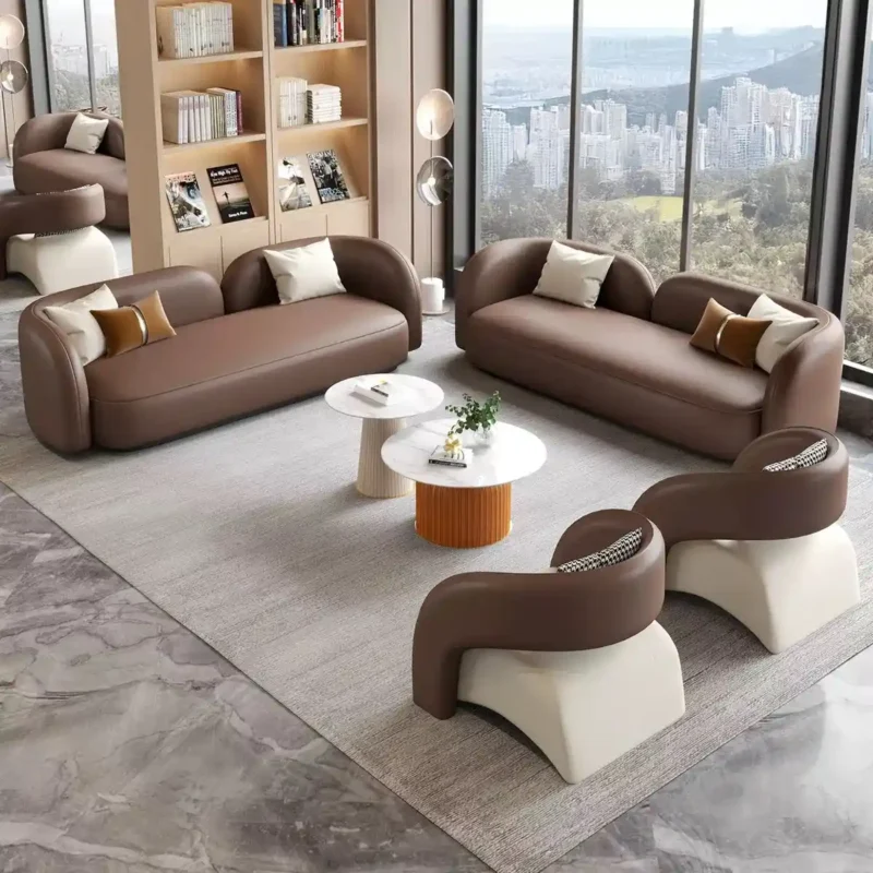 Modern office sofas with cat-scratch leather for business reception. Modern office sofas with cat-scratch leather for business reception.