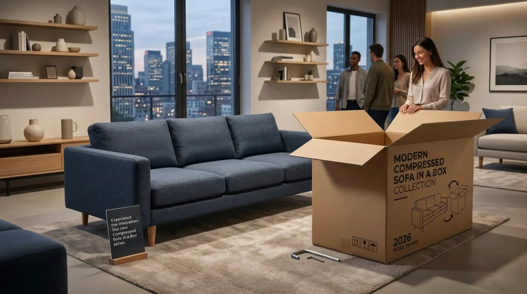 compressed sofa in a box