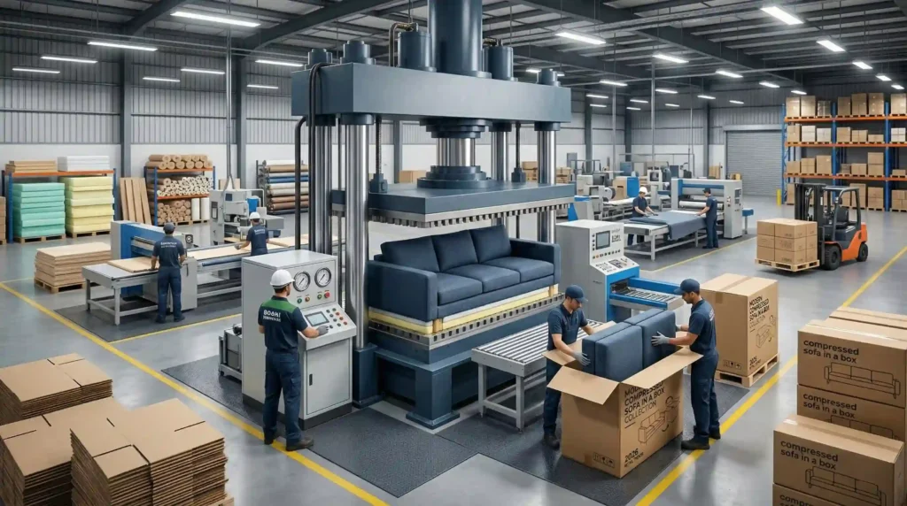 compressed sofa in a box