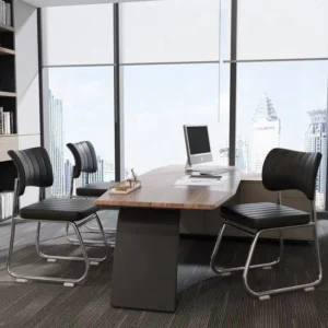 Rows of black, sponge-filled sled base chairs for commercial storefronts and offices