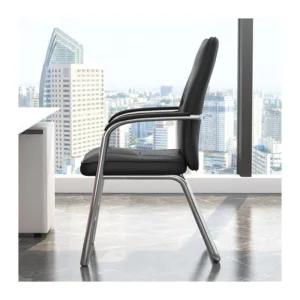 Front view of PU leather office guest chairs with a solid metal frame