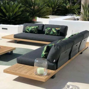 Teak wood and aluminum outdoor furniture for hotel balconies