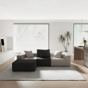 Black and white frameless compress sofa in a modern living room