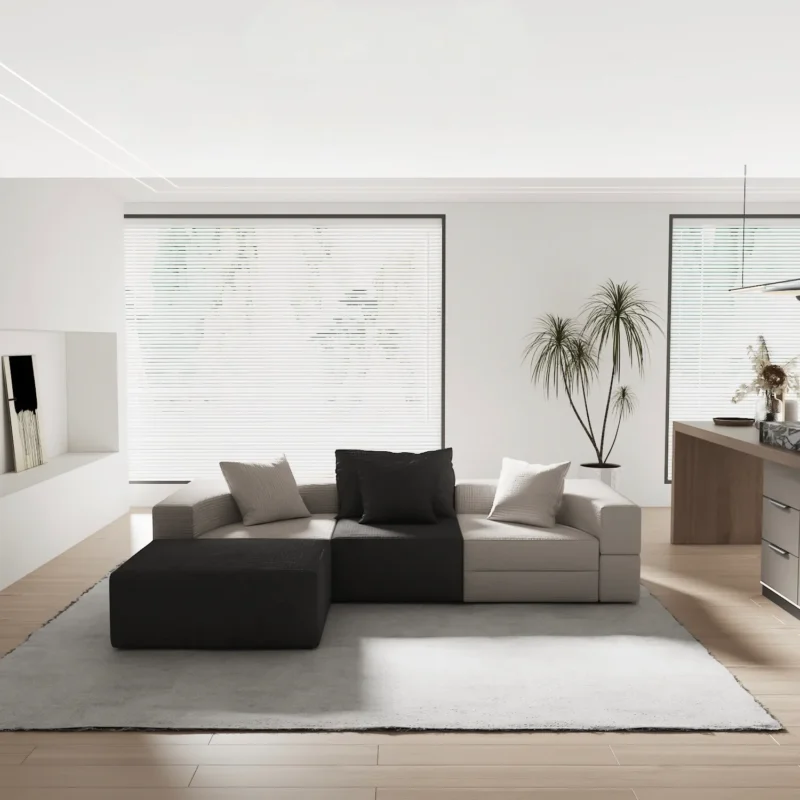 Black and white frameless compress sofa in a modern living room