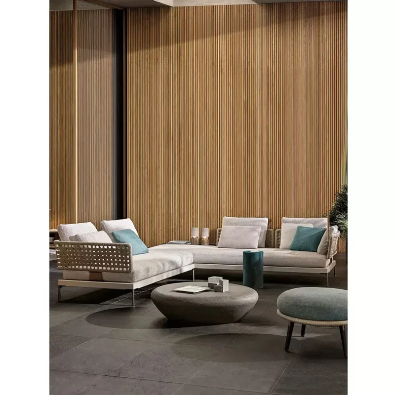 Custom sunproof teak outdoor sofa furniture set for a modern garden courtyard