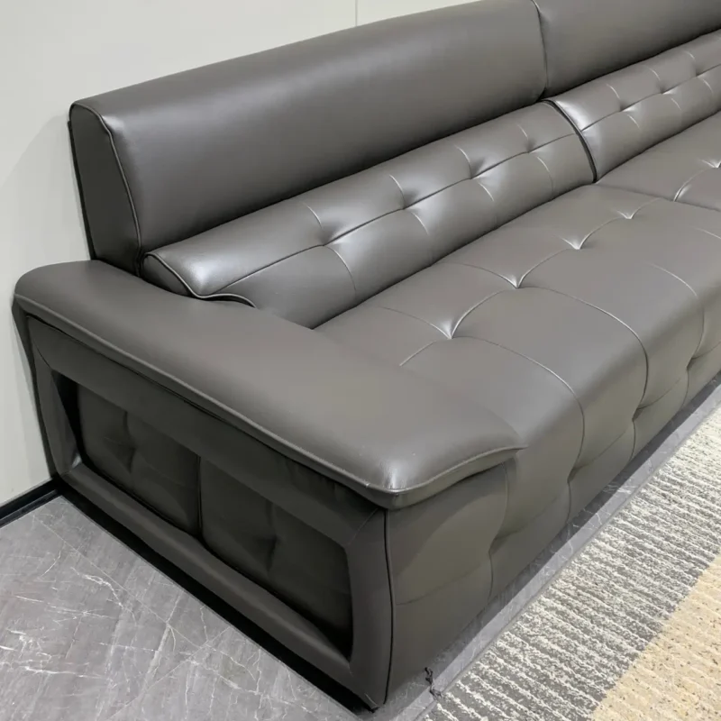 Front view of the eco-friendly real leather 4 seater leather sofa with matching ottoman