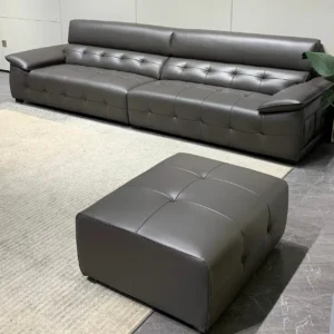 Modern living room interior featuring a custom 4 seater leather sofa from a professional wholesale factory
