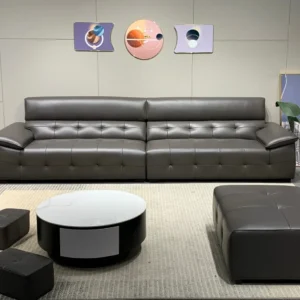 Close-up of the premium eco-leather stitching on the 345x100x90CM 4 seater leather sofa