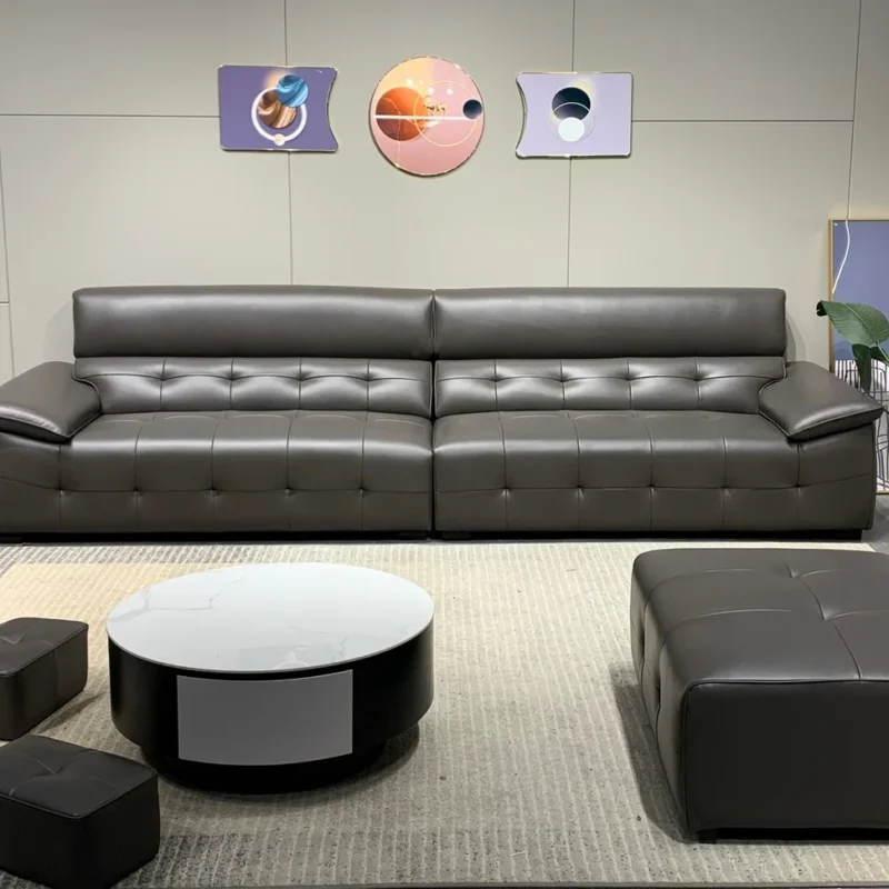 Close-up of the premium eco-leather stitching on the 345x100x90CM 4 seater leather sofa