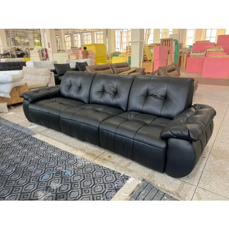 High resilience sponge seating of black leather sofa wholesale