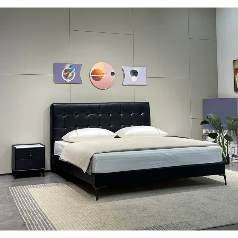 Luxury black full size bed setup designed for hotel rooms and B2B wholesale Luxury black full size bed setup designed for hotel rooms and B2B wholesale