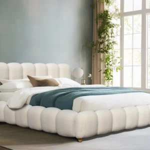 white upholstered bed