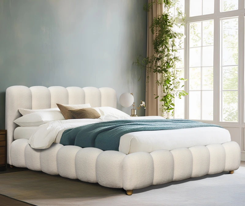 white upholstered bed