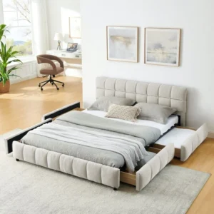 wood and upholstered bed
