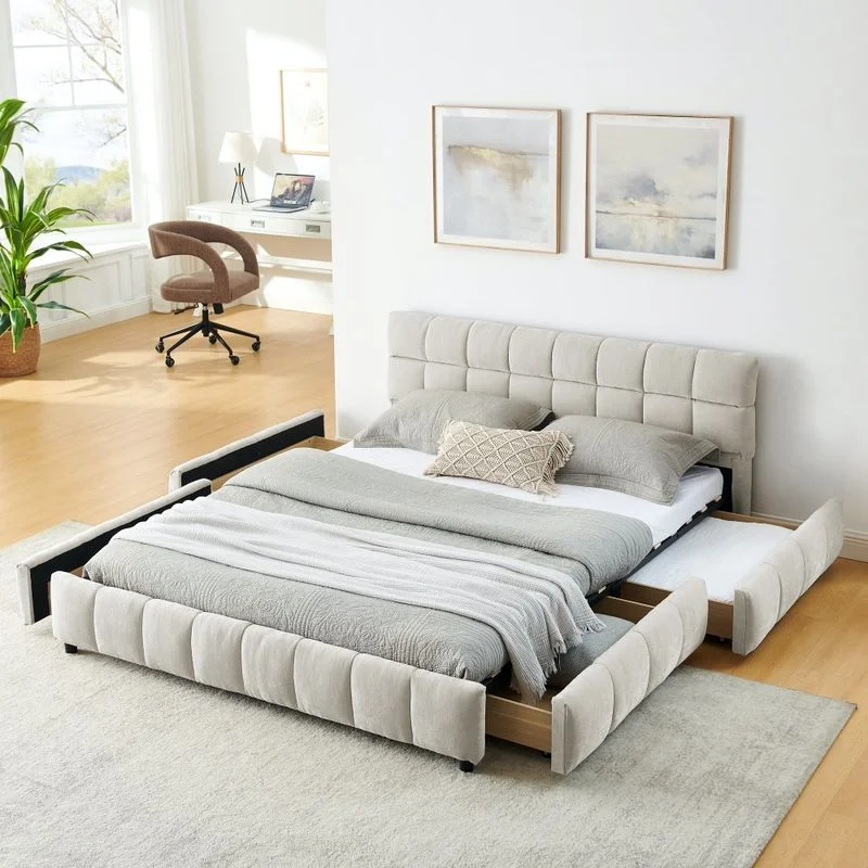 wood and upholstered bed