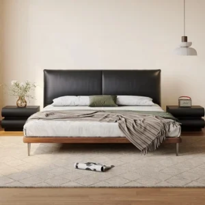 Durable metal frame and wooden legs of a stylish mid century bed