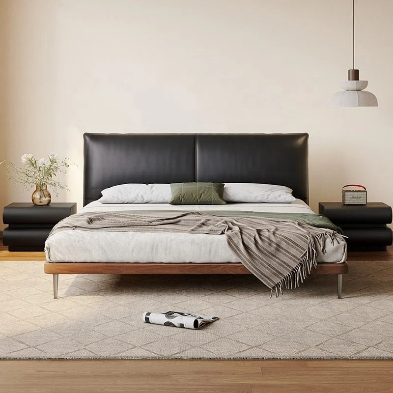 Durable metal frame and wooden legs of a stylish mid century bed