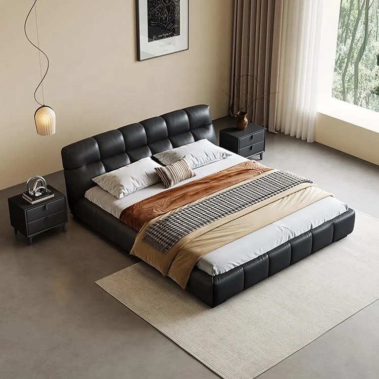 Genuine leather upholstery bedroom furniture wholesale