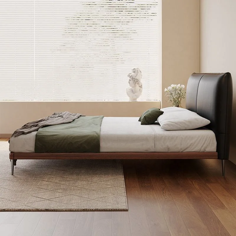 Eco-friendly mid century bed in a minimalist apartment bedroom