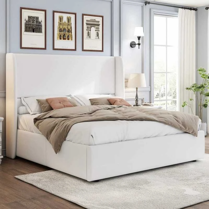 white bed frame with storage