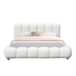 Side view of a white upholstered bed frame ideal for hotel and B&B furniture