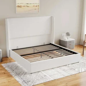 Wholesale lift up storage bed frame featuring white velvet upholstery Wholesale lift up storage bed frame featuring white velvet upholstery