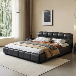 Tufted black leather king bed for luxury hotel suites